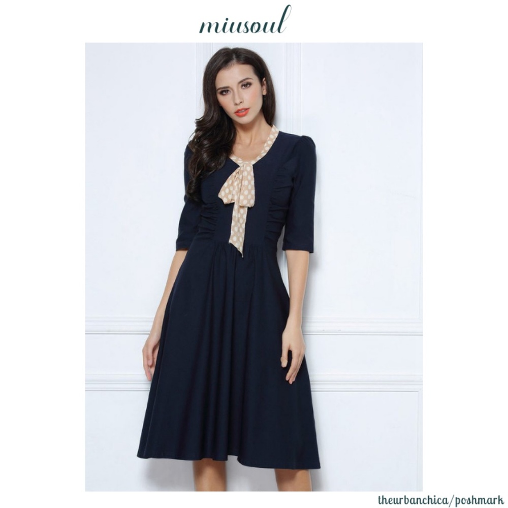 MIUSOL Retro Bow 3/4 Sleeve Slim Party Dress